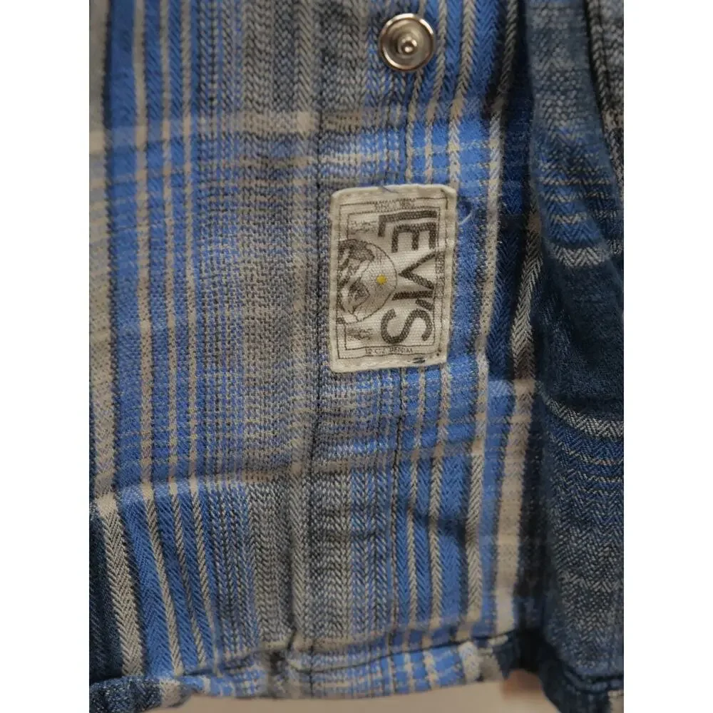 Levis Flannel Shirt Mens XL Blue Plaid Long Sleeve Button Up Pearl BTN